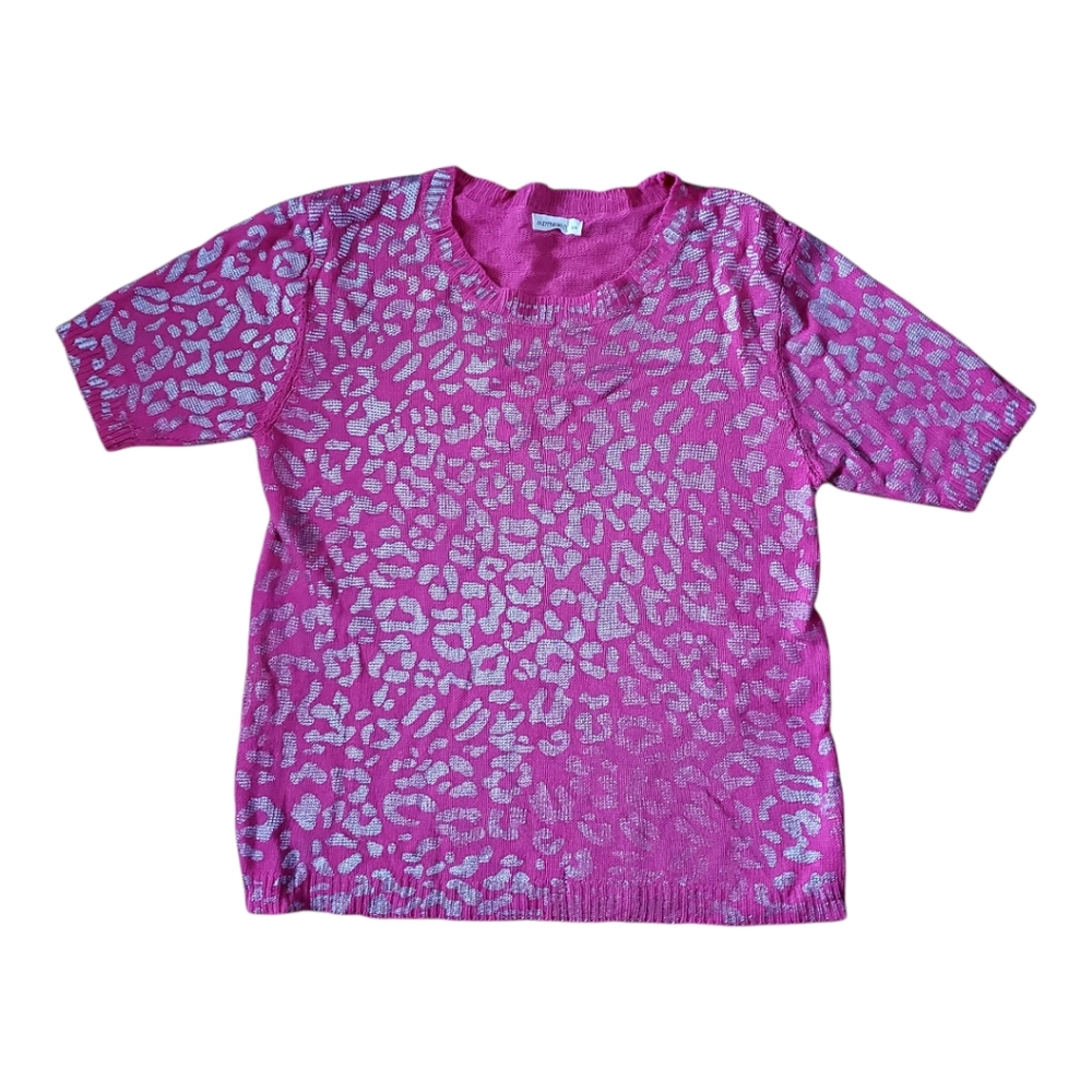 Pink Animal Print Top with Crew Neck SIZE S/M